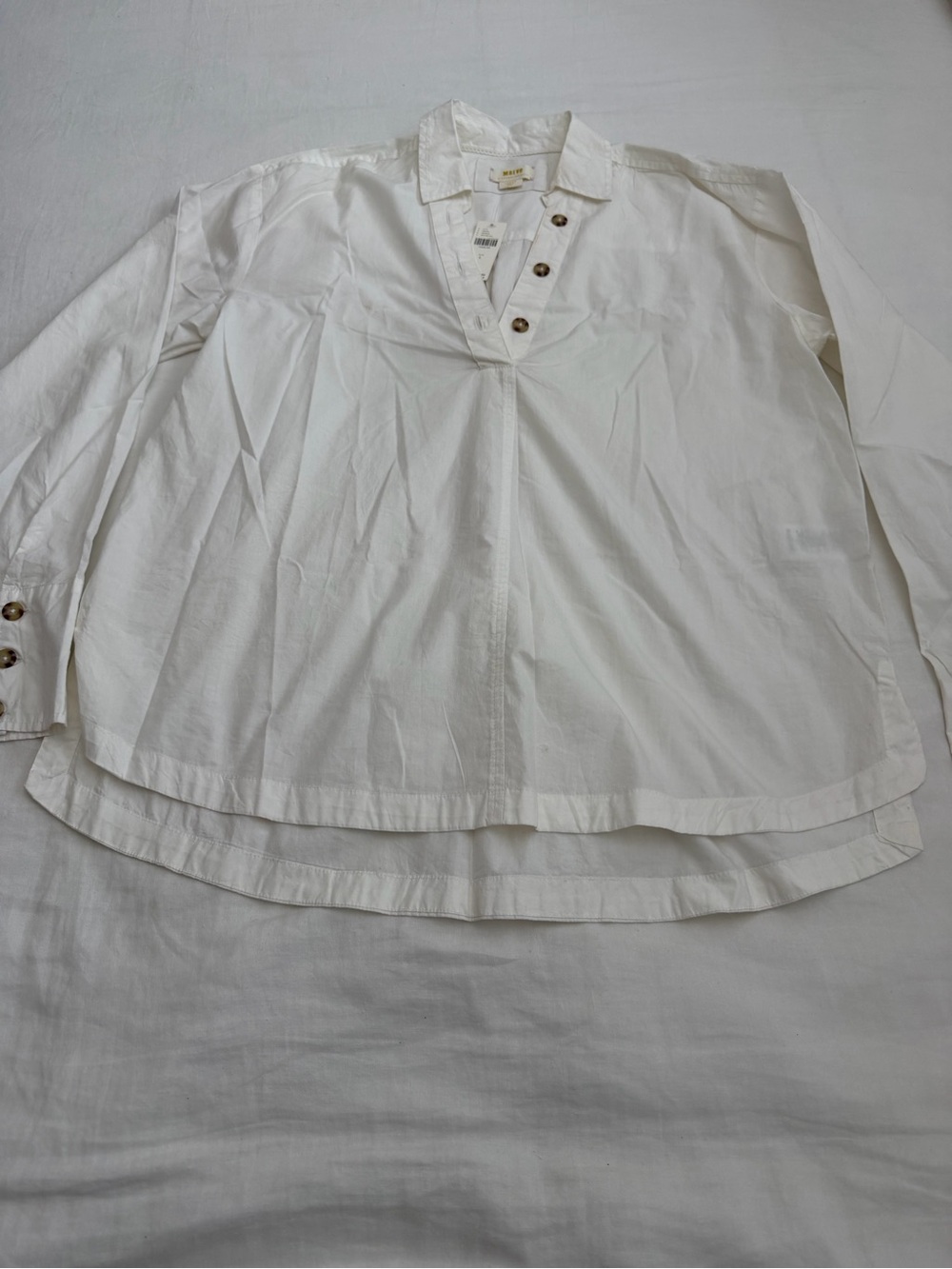 Anthropologie White Cotton Popover Tunic with Button Placket